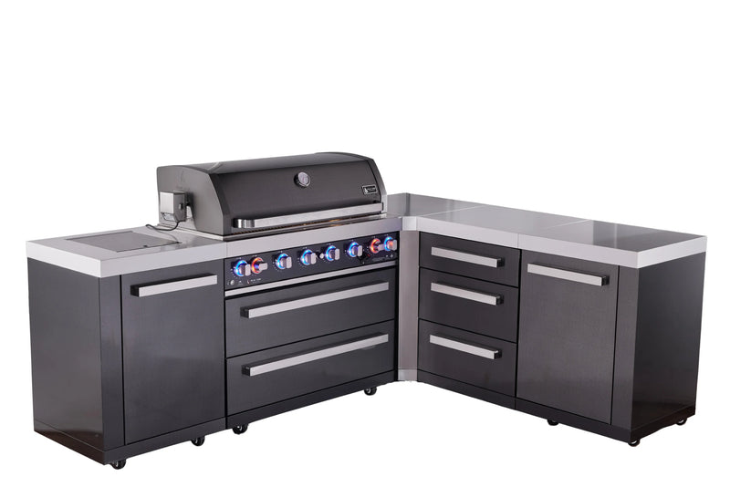 Load image into Gallery viewer, Mont Alpi 6-burner L-shaped black series outdoor kitchen island with extra drawer slides cabinet module