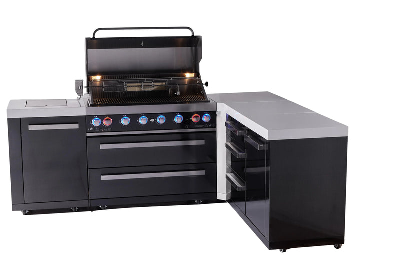 Load image into Gallery viewer, Mont Alpi 6-burner L-shaped black series outdoor kitchen island with extra drawer slides cabinet module