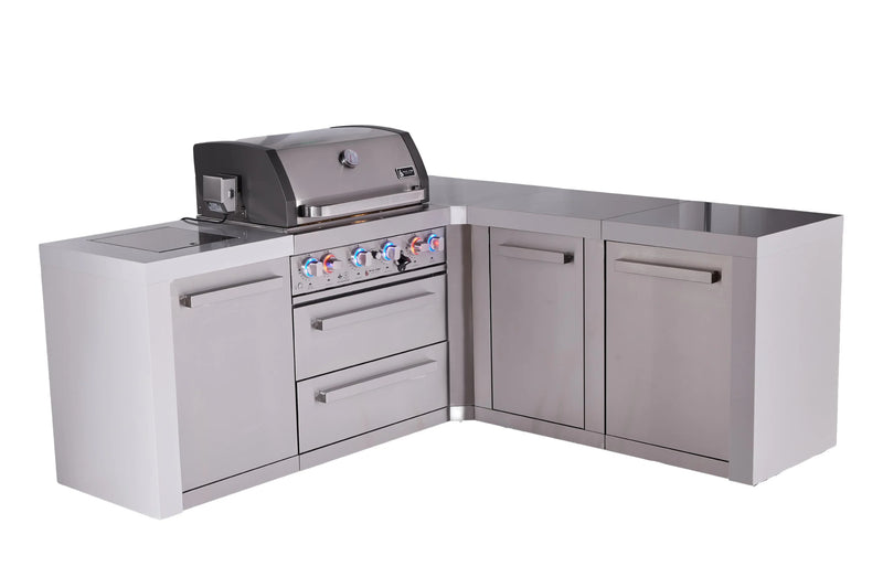 Load image into Gallery viewer, Mont Alpi 4-burner L-shaped deluxe series outdoor kitchen island with extra storage cabinet module