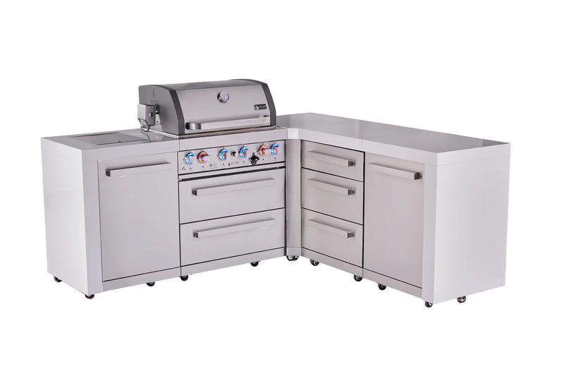 Load image into Gallery viewer, Mont Alpi 4-burner L-shaped deluxe series outdoor kitchen island with extra drawer slides cabinet module