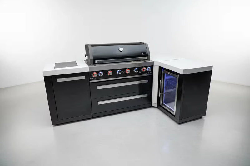 Load image into Gallery viewer, Mont Alpi 805 Black Stainless Steel Island with a 90 Degree Corner and a Fridge Cabinet