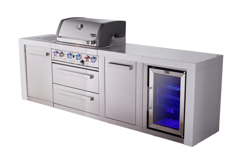 Load image into Gallery viewer, Mont Alpi 4-burner deluxe series outdoor kitchen island with fridge and extra storage cabinet module