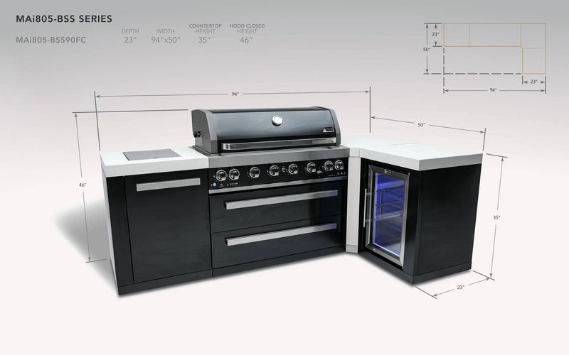 Load image into Gallery viewer, Mont Alpi 805 Black Stainless Steel Island with a 90 Degree Corner and a Fridge Cabinet