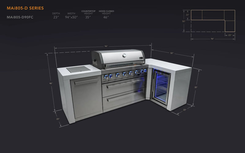 Load image into Gallery viewer, Mont Alpi 805 Deluxe Island with a 90 Degree Corner and a Fridge Cabinet