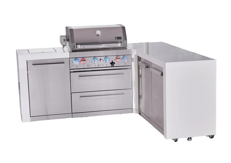 Load image into Gallery viewer, Mont Alpi 4-burner L-shaped deluxe series outdoor kitchen island with extra storage cabinet module