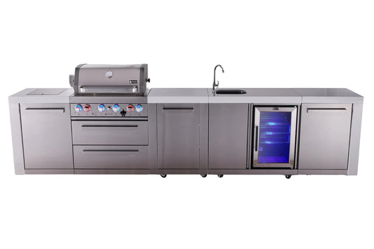Mont Alpi 4-burner deluxe series outdoor kitchen island with beverage center and extra storage cabinet