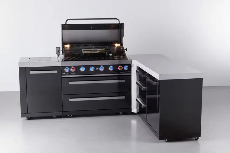 Load image into Gallery viewer, Mont Alpi 6-burner L-shaped black series outdoor kitchen island with extra drawer slides cabinet module
