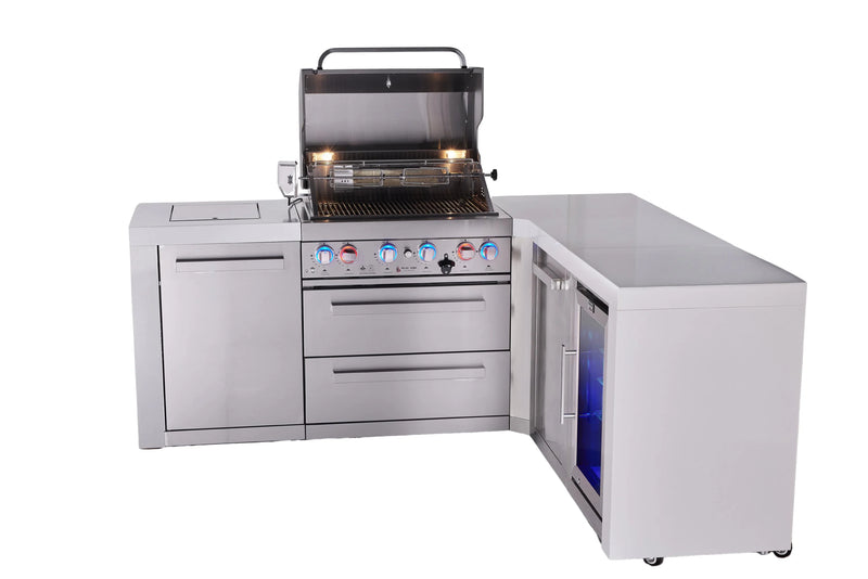 Load image into Gallery viewer, Mont Alpi 4-burner L-shaped deluxe series outdoor kitchen island with fridge and extra storage cabinet module
