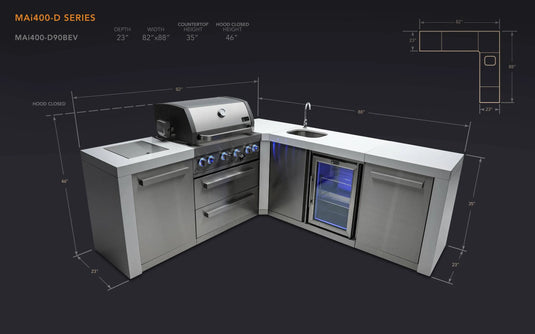 Mont Alpi 400 Deluxe Island with a 90 Degree Corner and Beverage Center