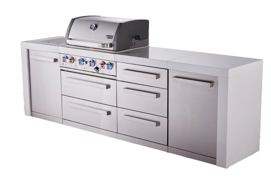 Mont Alpi 4-burner deluxe series outdoor kitchen island with extra drawer slides cabinet module