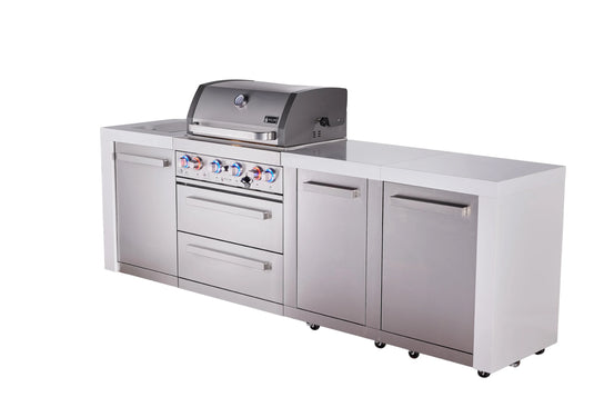 Mont Alpi 4-burner deluxe series outdoor kitchen island with extra storage cabinet module