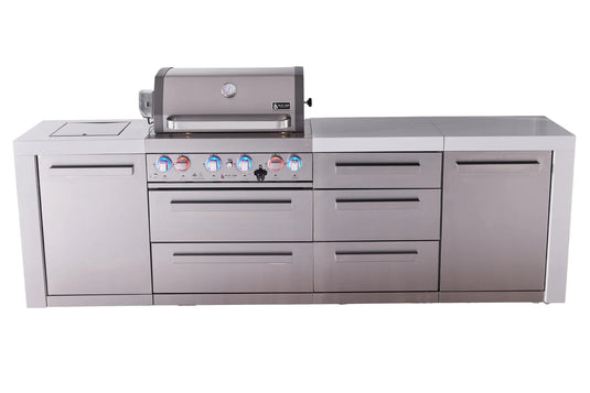 Mont Alpi 4-burner deluxe series outdoor kitchen island with extra drawer slides cabinet module