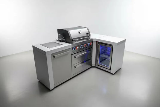 Mont Alpi 400 Deluxe Island with a 90 Degree Corner and a Fridge Cabinet