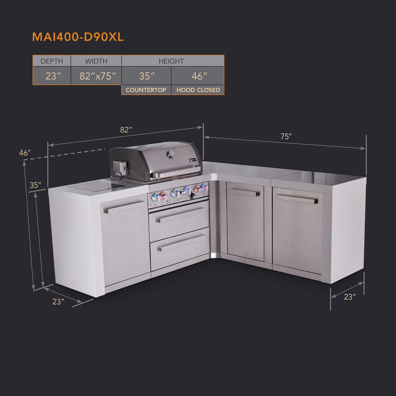 Load image into Gallery viewer, Mont Alpi 4-burner L-shaped deluxe series outdoor kitchen island with extra storage cabinet module
