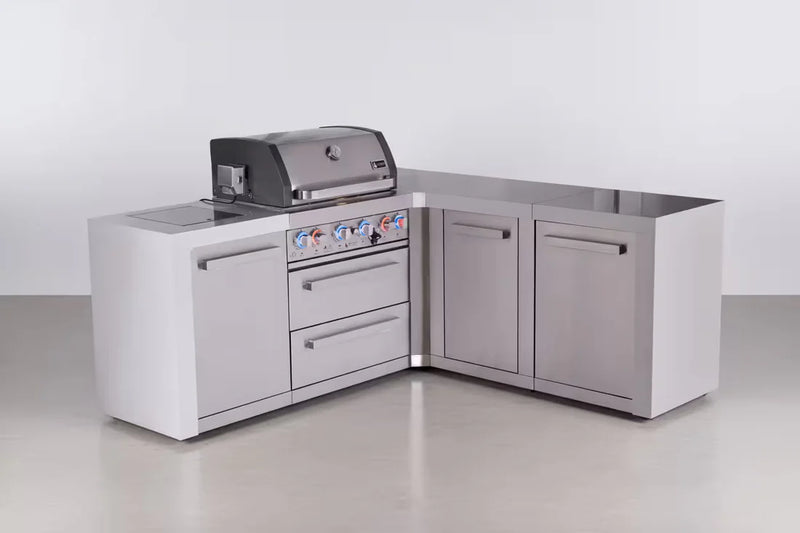 Load image into Gallery viewer, Mont Alpi 4-burner L-shaped deluxe series outdoor kitchen island with extra storage cabinet module
