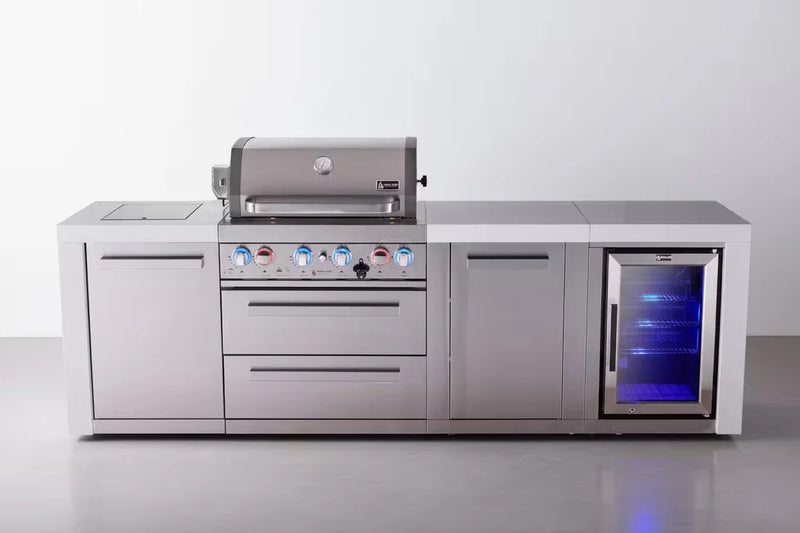Load image into Gallery viewer, Mont Alpi 4-burner deluxe series outdoor kitchen island with fridge and extra storage cabinet module
