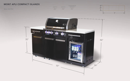 Mont Alpi 957 Black Stainless Steel Compact Kicthen and Fridge
