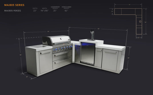 Mont Alpi 805 6-Burner Original Series L-Shape Outdoor Kitchen — Kegerator