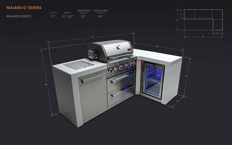 Load image into Gallery viewer, Mont Alpi 400 Deluxe Island with a 90 Degree Corner and a Fridge Cabinet
