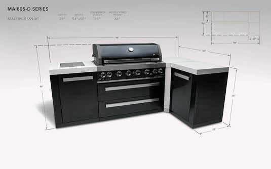Mont Alpi 805 Black Stainless Steel Island with a 90 Degree Corner