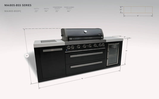Mont Alpi 805 Black Stainless Steel Island with a Fridge Cabinet