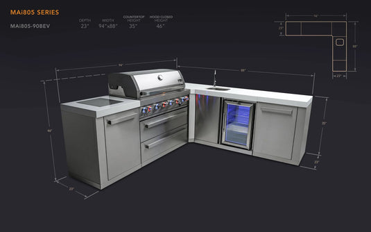 Mont Alpi 805 Island with a 90 Degree Corner and Beverage Center