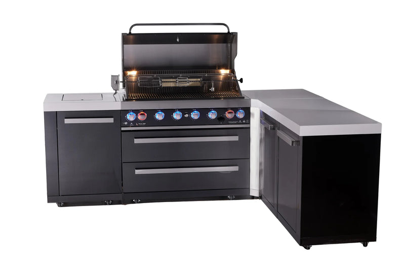 Load image into Gallery viewer, Mont Alpi 6-burner L-shaped black series outdoor kitchen island with extra storage cabinet module
